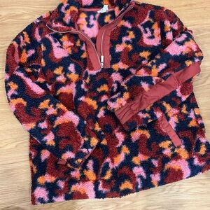 Sage Multicolor Sherpa Half-Zip Pullover Hoodie - Pink, Red, Orange, Navy